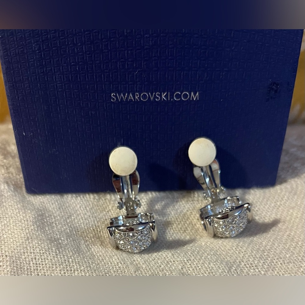 Swarovski Silver Crystal Pavé Clip-On Earrings - Picture 7 of 8